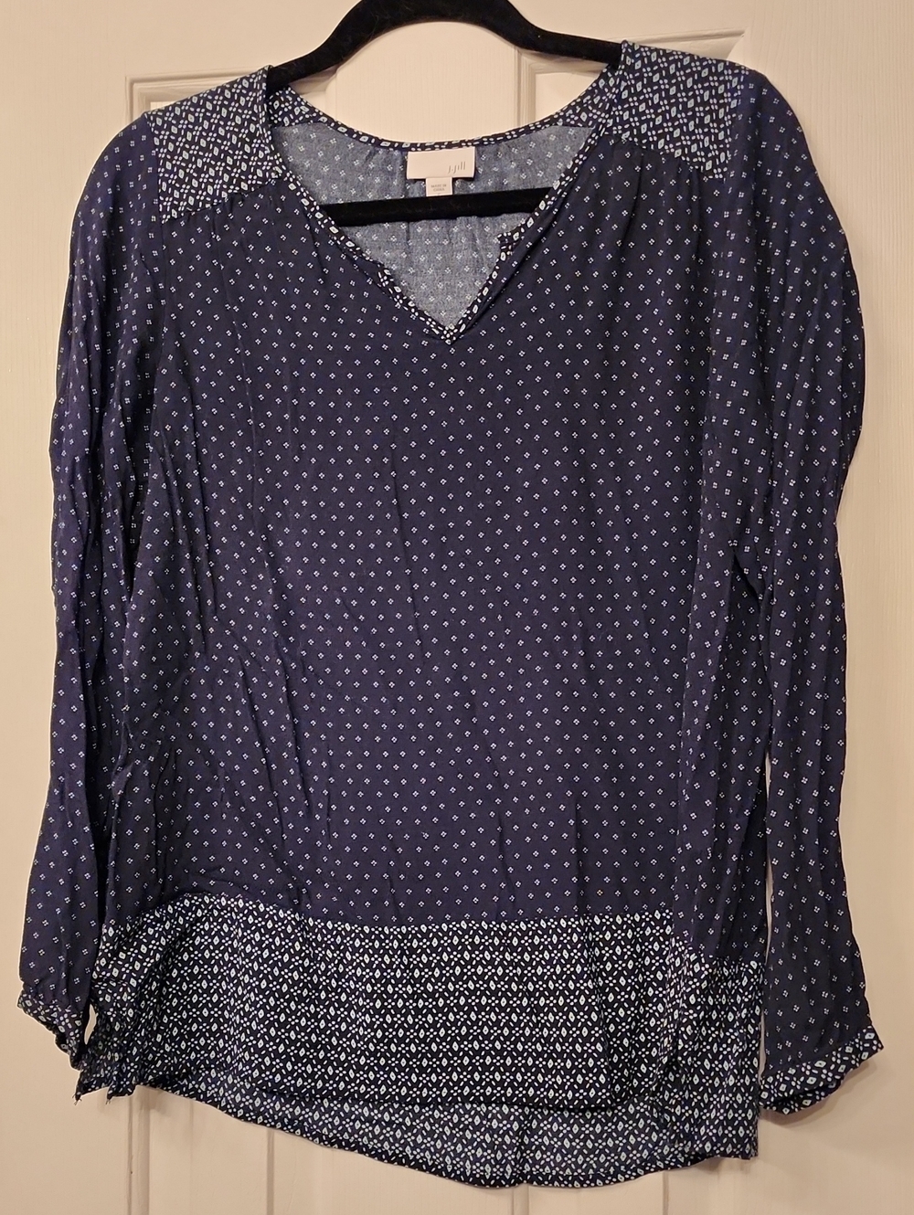 J. Jill Navy Blue Printed V-Neck Long-Sleeve Tunic